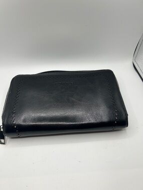Rouens Black Leather Zip-Around Wallet for Men